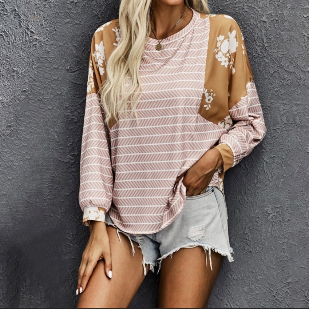 Floral & Stripe Print T-Shirt